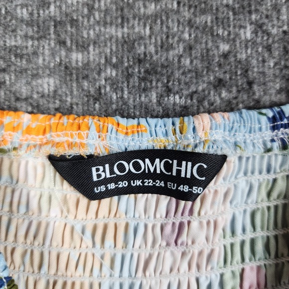 BloomChic Floral Maxi Dress Women Size 18-20 Blue Smocked Square Neck Pockets - Picture 8 of 10